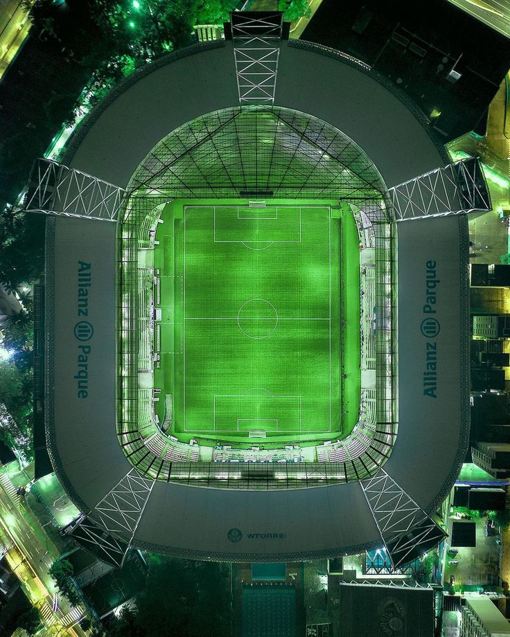 A photo of the Allianz Parque stadium at night, home of Palmeiras.